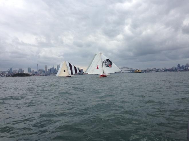 Aberdare and Yendys neck-and-neck - 2016 Historical 18 Foot Skiff Australian Championship © Di Pearson